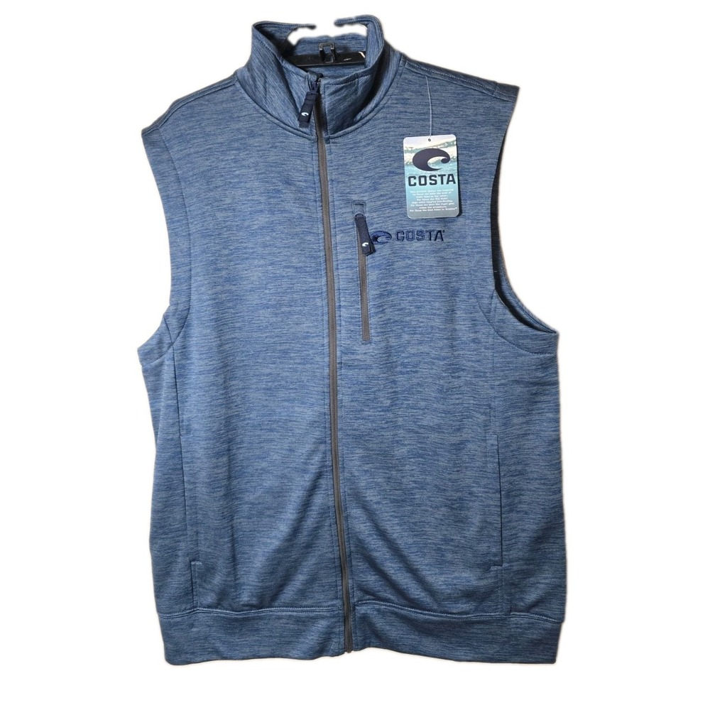 Costa Men's Navy Blue Heather Fleece Harbor Full Zip Activewear Vest Size Medium